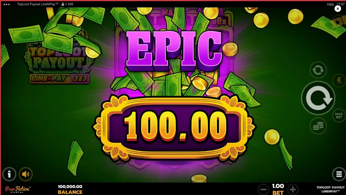 Tampilan antarmuka seluler slot TopLoot Payout LineNPay dengan tema harta karun